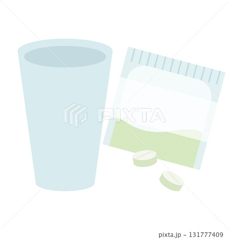 錠剤とコップのイラストセット 錠剤とコップのイラストセット 131777409
