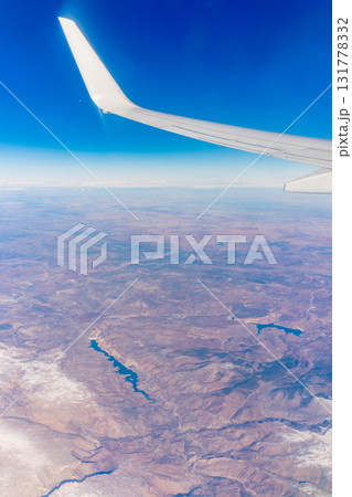 Aerial view on arabian desert and Red sea mountains from airplane 131778332