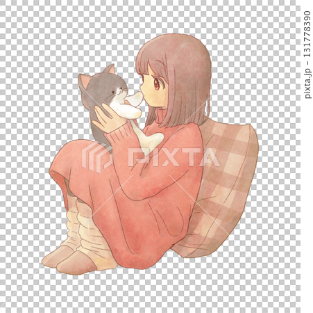 A cat gently rejecting a kiss 131778390