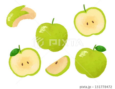 青リンゴの水彩風フルーツイラスト 青リンゴの水彩風フルーツイラスト 131778472