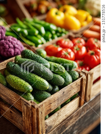 Fresh market produce displaying healthy organic vegetables 131778516