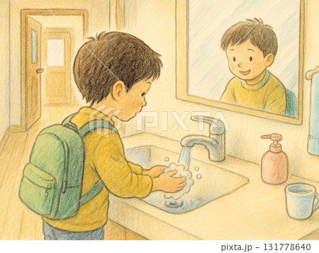 帰宅後に手を洗う子どものイラスト 131778640