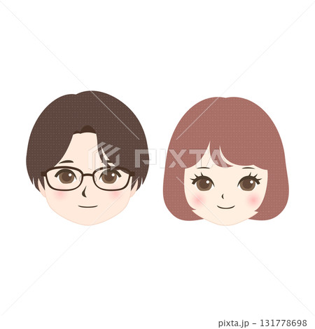正面を向いた男性と女性の顔 131778698