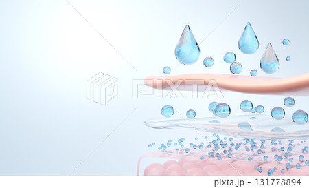 ヒアルロン酸が皮膚の各層へ浸透する水分補給のメカニズムCG コピースペース 131778894