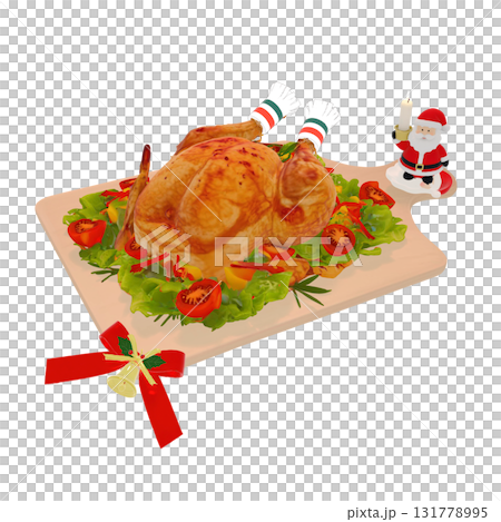 Winter end of year Christmas roast turkey and Santa decoration illustration Winter end of year Christmas roast turkey and Santa decoration illustration 131778995