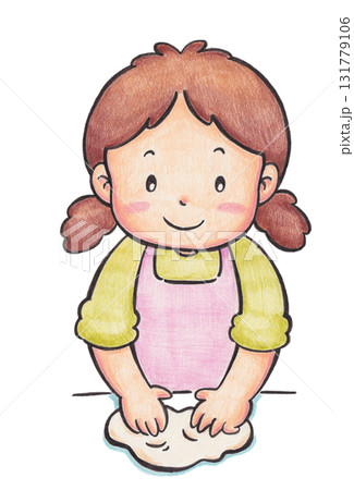 パンをこねている女の子のイラスト 131779106