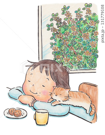 おやつを食べてる子どものイラスト おやつを食べてる子どものイラスト 131779108
