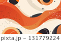 abstract retro modern background with flowing waves and circular shapes in warm orange terracotta beige tones contrasted with black minimalist organic pattern 131779224