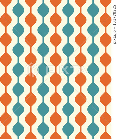 retro geometric pattern background with orange and teal ovals on cream, 1960s 1970s midcentury modern abstract design for textile wallpaper or decorative print stylish pattern art 131779225