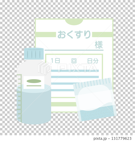 シロップ薬と粉薬入りの薬袋イラスト シロップ薬と粉薬入りの薬袋イラスト 131779623