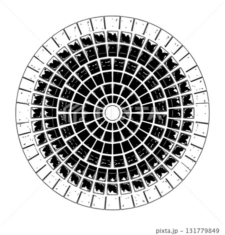 Circular Brick Mosaic Radial Stone Pavement Silhouette Black Vector Illustration 131779849