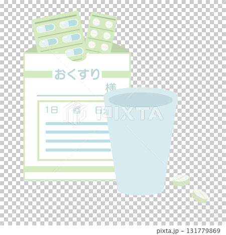 薬袋と錠剤のイラストセット 薬袋と錠剤のイラストセット 131779869