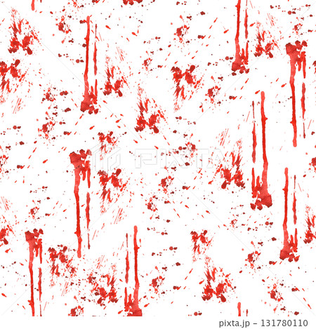 Blood splatters and stains seamless pattern. Red blots of watercolor illustration isolated from background Realistic bloody splatters for Halloween Drop for blood concept. Design for fabric, packaging 131780110