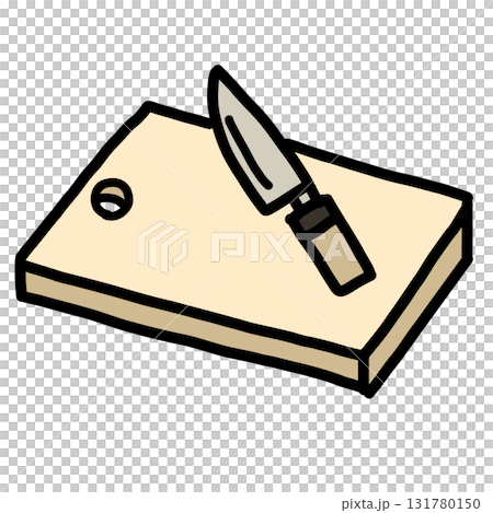 Hand-drawn simple and cute cutting board and knife illustration Hand-drawn simple and cute cutting board and knife illustration 131780150