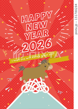 2026年午年　ジャンプする馬の年賀状テンプレート 131780284