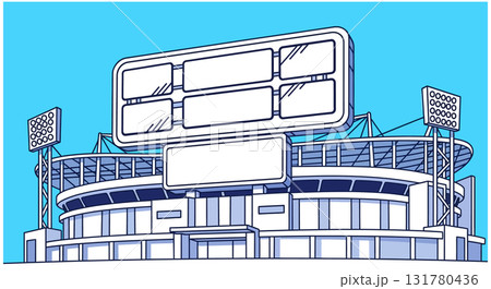 Stadium Illustration with Scoreboard and Flood Lights 131780436