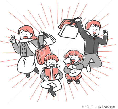 買い物をして喜ぶ4人家族 131780446