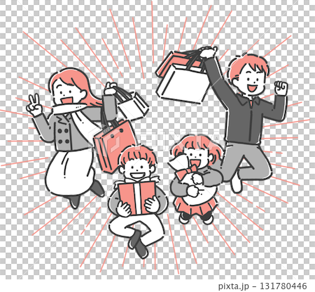 買い物をして喜ぶ4人家族 131780446