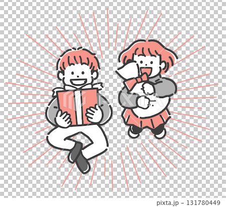 男孩和女孩很高興收到禮物 男孩和女孩很高興收到禮物 131780449