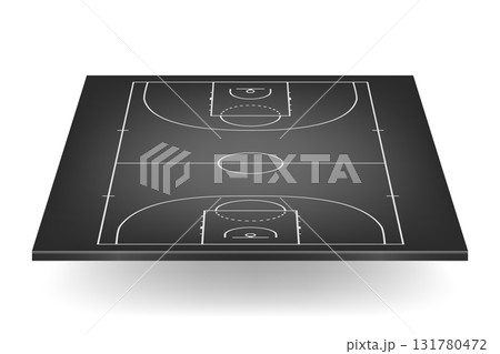 Green Basketball Court. Black Indoor Basketball Court Floor, Top View. Basketball Court Background for Sports Design, Tactics Board, Arena Layout, League Game 131780472