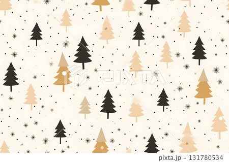 seamless Christmas pattern of spruce trees on white background, neural network generated image 131780534