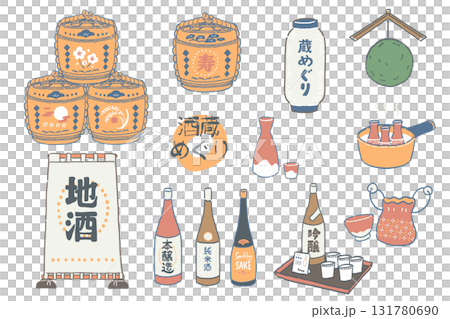 日本酒をイメージしたイラストセット 131780690