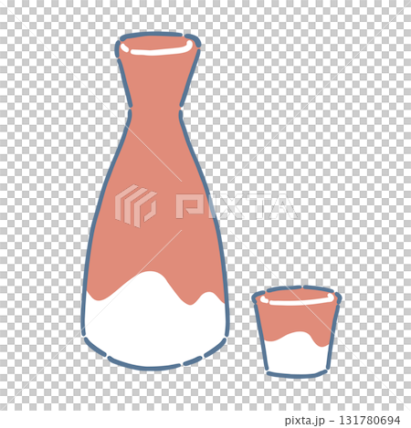 豬口和清酒瓶的插圖 131780694