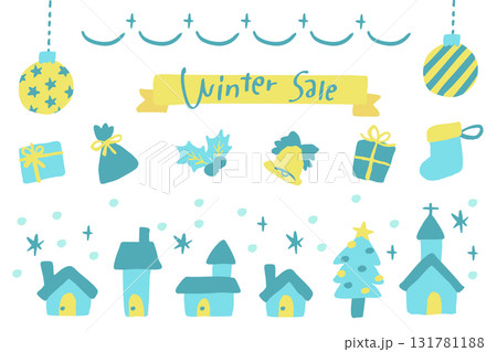 かわいい手描き風クリスマス冬のセールバナーイラスト 131781188