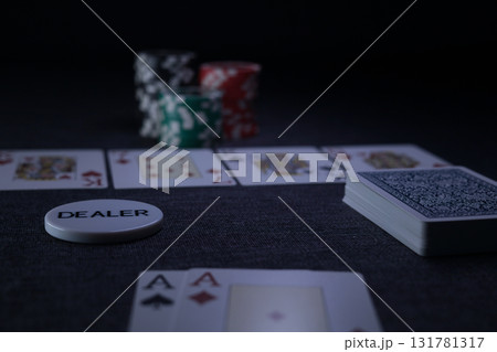 the poker game in casino chips cards and the poker table 131781317