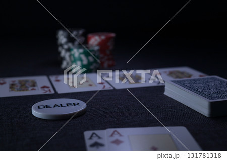 the poker game in casino chips cards and the poker table the poker game in casino chips cards and the poker table 131781318
