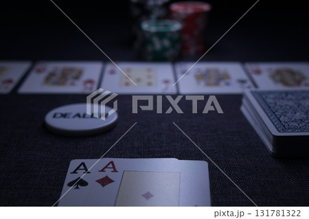 the poker game in casino chips cards and the poker table the poker game in casino chips cards and the poker table 131781322