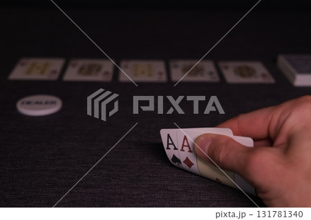 the poker game in casino chips cards and the poker table the poker game in casino chips cards and the poker table 131781340