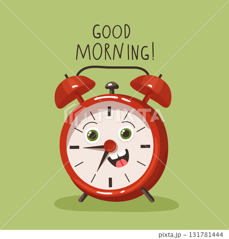 Vector illustration with red alarm clock character and quote good morning Vector illustration with red alarm clock character and quote good morning 131781444