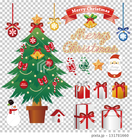 Christmas decorations and ornaments illustration set - Vector illustration material Christmas decorations and ornaments illustration set - Vector illustration material 131781660