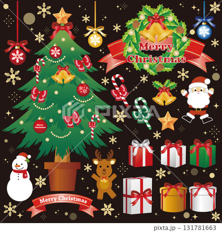 クリスマスの装飾とオーナメントのイラストセット - ベクターイラストレーション素材 131781663