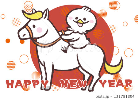 白馬に乗る白い鳥の年賀素材イラスト 白馬に乗る白い鳥の年賀素材イラスト 131781804