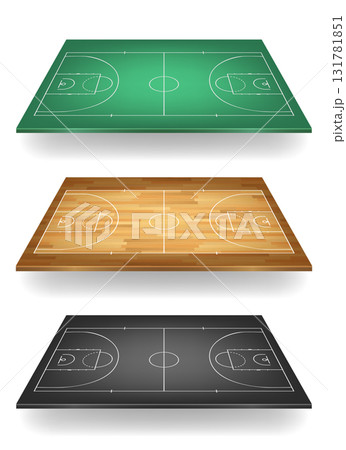 Sports Field Set, Vector Illustration. Sports Field Bundle with Soccer Field. Basketball Court Wood, Hockey Rink Dark Layout. Sports Field Top View Templates 131781851