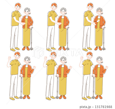 男性介護職員とシニア女性のイラストセット 131781988