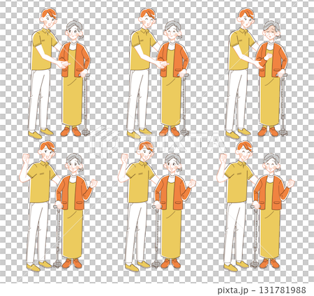 男性介護職員とシニア女性のイラストセット 131781988