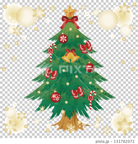 Watercolor Christmas tree and gold ornament frame Watercolor Christmas tree and gold ornament frame 131782072