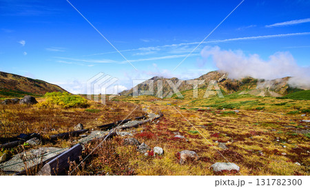 室堂平の絶景　立ち入りが制限されている地獄谷方面　立山黒部アルペンルート　富山県 131782300