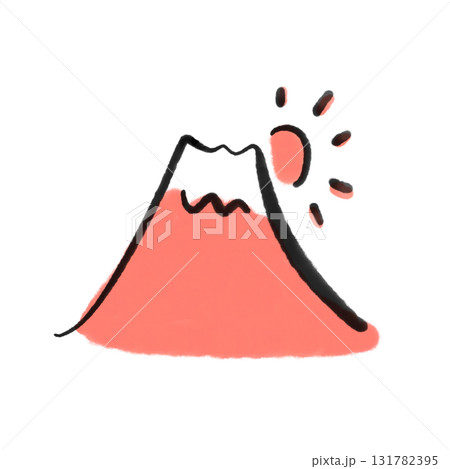 墨絵のかわいい赤富士と初日の出　2026 正月素材 131782395