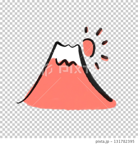 墨絵のかわいい赤富士と初日の出　2026 正月素材 131782395