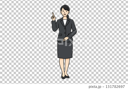 右を指差して説明するビジネスウーマン（全身・シンプルカラー） 131782697