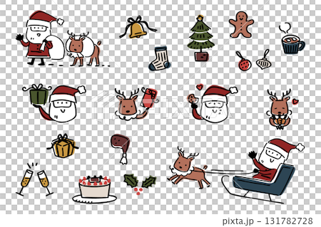 Cute Christmas hand-drawn illustration set ① 131782728