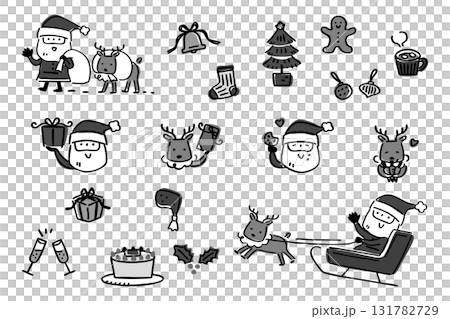 Cute Christmas hand-drawn illustration set ② monochrome Cute Christmas hand-drawn illustration set ② monochrome 131782729
