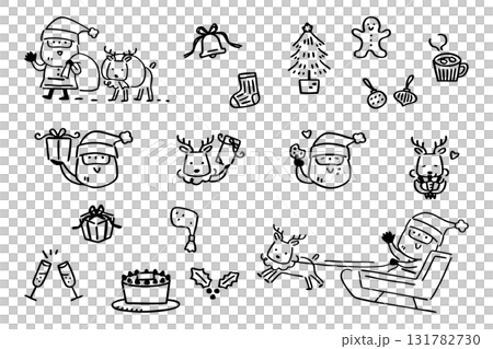 かわいいクリスマスの手描きイラストセット③塗りなし線のみ 131782730