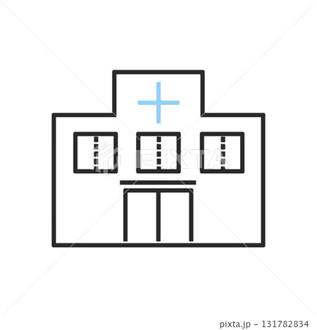 青い十字架入りの病院アイコン　医療・救急・ヘルスケアのシンボルイラスト 131782834