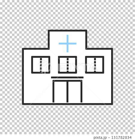 青い十字架入りの病院アイコン　医療・救急・ヘルスケアのシンボルイラスト 131782834