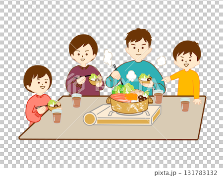 一家四口笑著吃火鍋 一家四口笑著吃火鍋 131783132